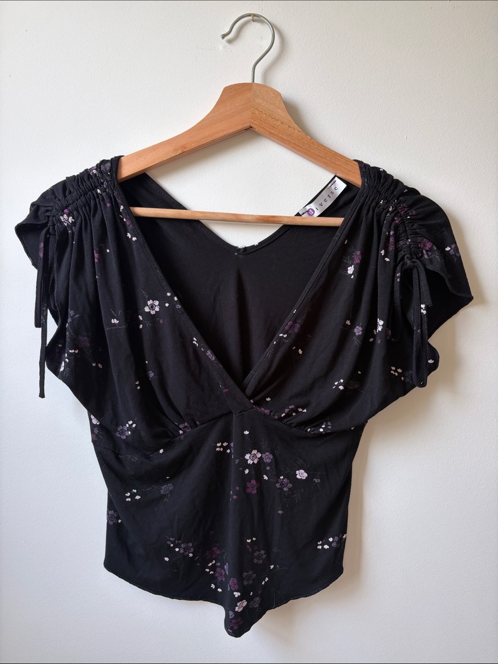 Y2K Whimsigoth floral V-Neck Gathered Blouse